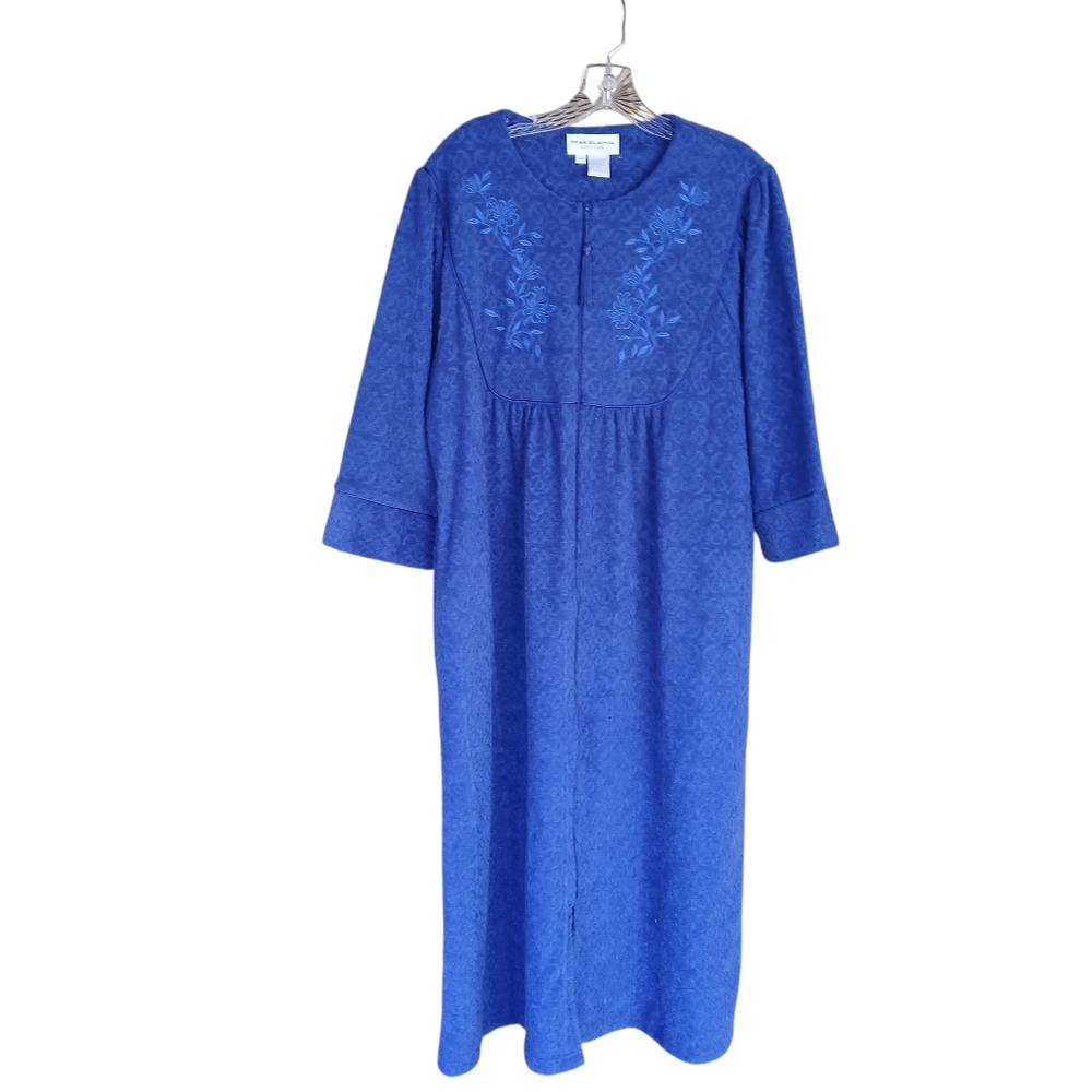Miss Elaine Blue Zip Up Embroidered Maxi Robe Size MP